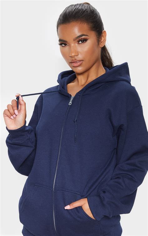 navy zip hoodie tops prettylittlething ca
