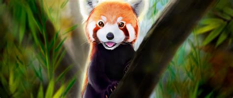 Download Wallpaper 2560x1080 Red Panda Tongue Protruding Art Animal