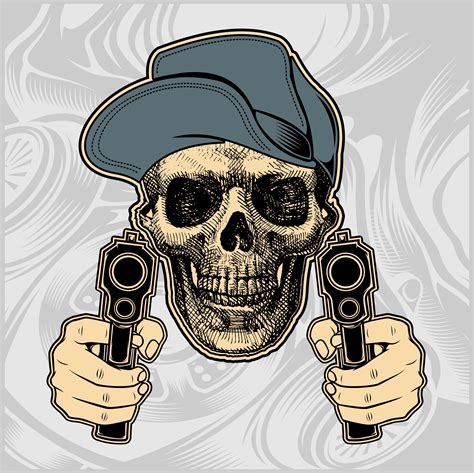Skull gun tattoo illustrations & vectors. skull wearing cap handling gun vector 540639 Vector Art at ...