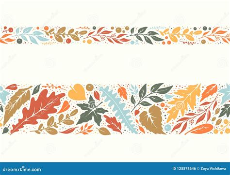 Seamless Autumn Hand Drawn Borders Stock Vector Illustration Of