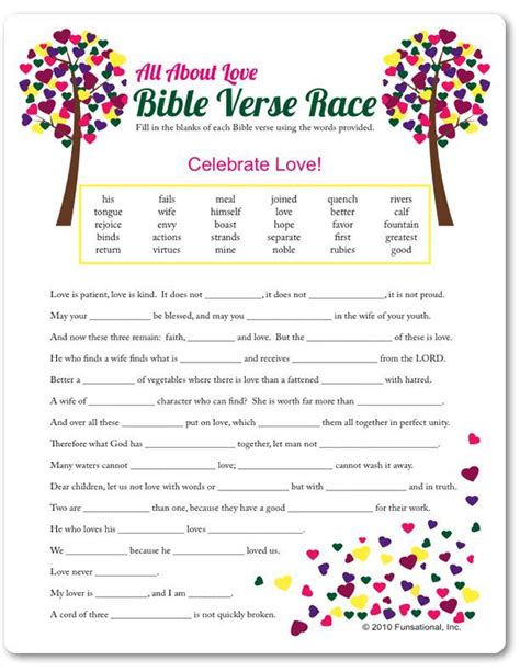 Printable all about love bible verse race