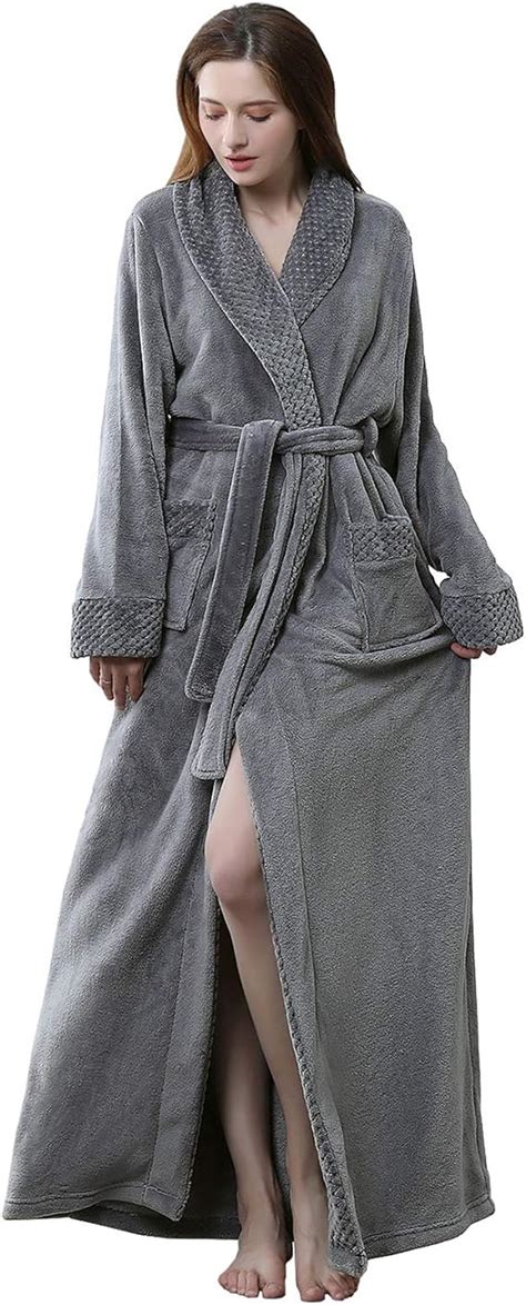 Womens Long Robe Fleece Dressing Gown Plush Luxury Bathrobe Ladies