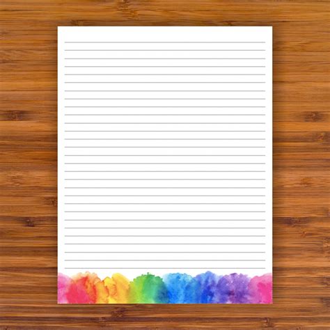 Printable Lined Writing Paper Watercolor Rainbow A4 Etsy