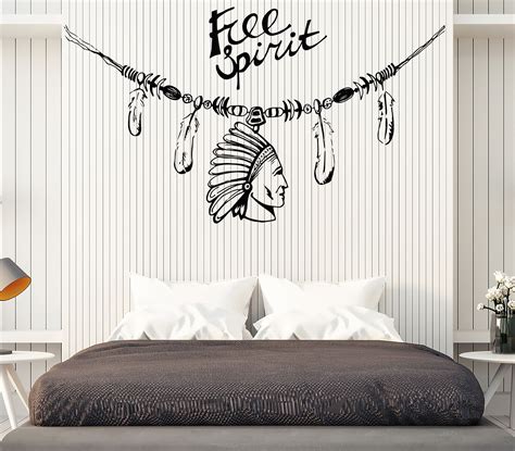 Wall Vinyl Decal Decorating Indians Feather Head Free Spirit Home Decor Z4632 Back The Blue