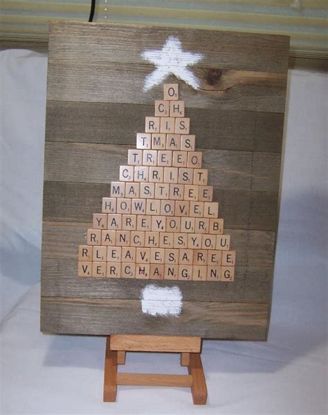 O Christmas Tree Scrabble Board Tiles Holiday Crate Sign Etsy