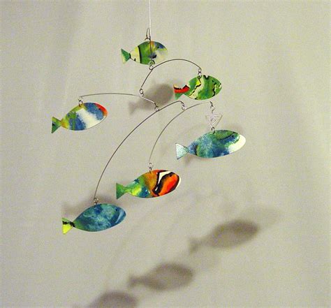 Kinetic Hanging Mobile Art School Of Fish Watercolor