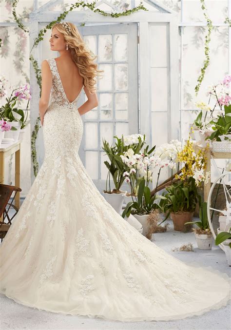Lace And Crystal On Net Wedding Dress Over Satin Morilee Mori Lee