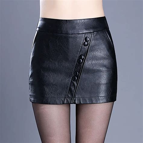 Pu Leather Skirt 2018 Winter Plus Size 4xl Pencil Skirts Women High Waist Short Sexy Skirt Black