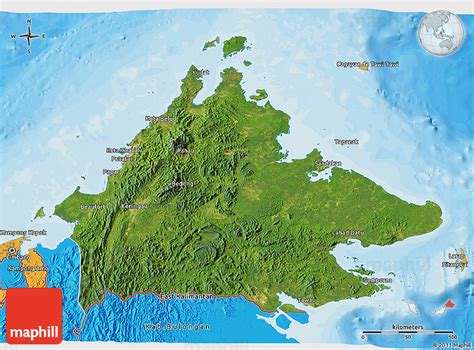 Satellite 3d Map Of Sabah Political Outside