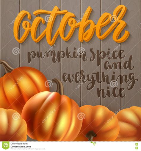 Fall October Handwritten Brush Calligraphy And Autumn Pumpkins Stock