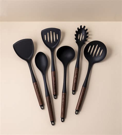 Vinie 6 Piece Nylon Kitchen Utensil Set Black Furniture And Home