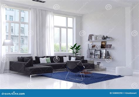 Spacious Bright Sunny Living Room Interior Stock Illustration