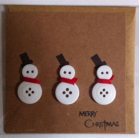 Trio Of Christmas Button Snowmen Card Small Handmade Christmas