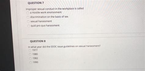 Question 7 Improper Sexual Conduct In The Workplace