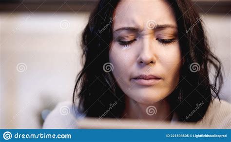 close up view of depressed woman stock image image of caucasian home 221593605