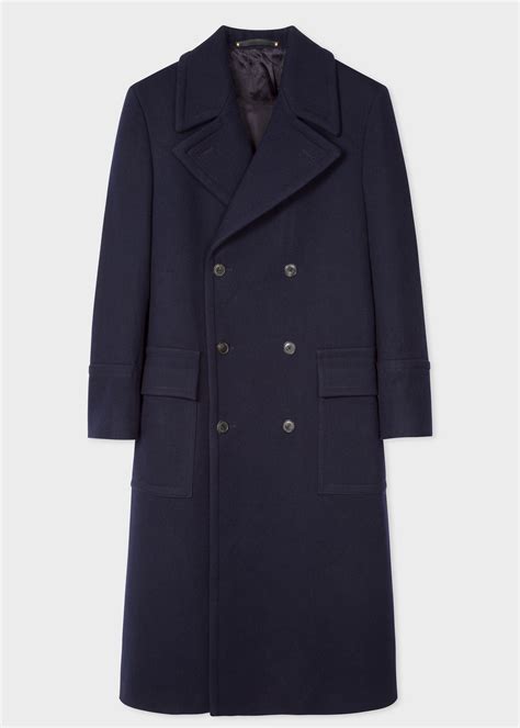 Mens Navy Double Breasted Wool Blend Overcoat Paul Smith