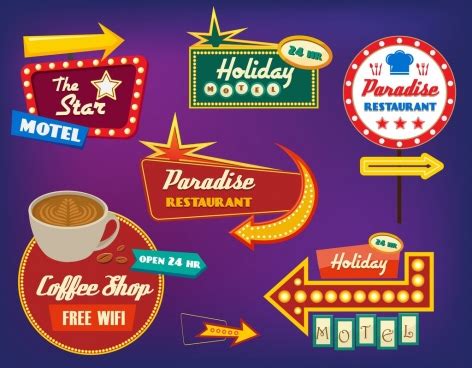 Retro Signboard Template Neon Light Arrow Decoration Free Vector In