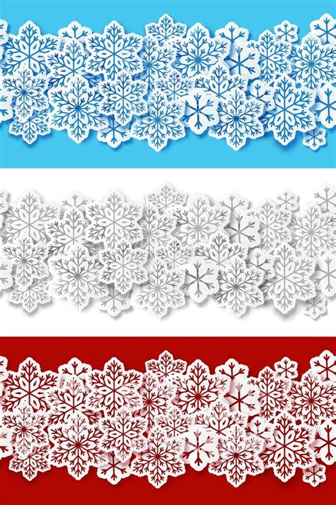 Set Of Seamless Snowflake Borders Stock Vector Illustration Of Shape
