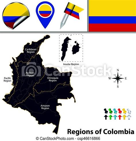 Regioni Mappa Naturale Colombia Mappa Chiamato Naturale Icone