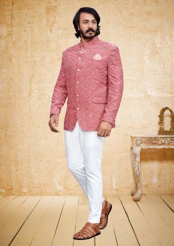 Pink Indo Western Mens Jodhpuri Bandhgala Suit Wedding Designer