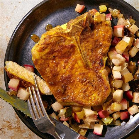 You need just one pan for this satisfying weeknight dinner. Curried Pork Chops with Roasted Apples & Leeks Recipe ...