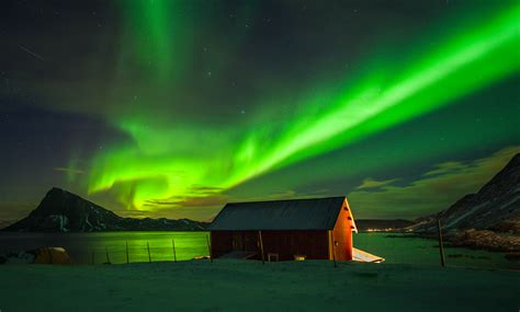 Aurora Borealis Explosion At Lofoten Islands In Norway Northern Lights