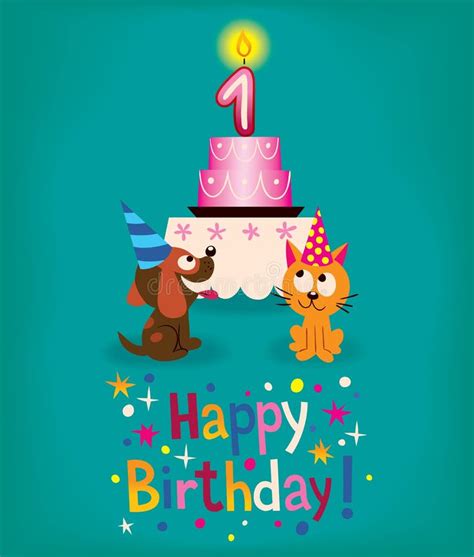 Happy First Birthday Candle And Animals Isolated Stock Vector