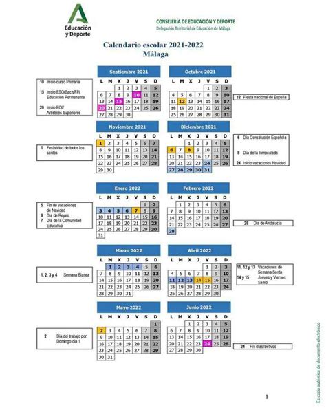 Calendario Escolar M Laga Curso 2021 2022 Ceip Syalis Aria Art