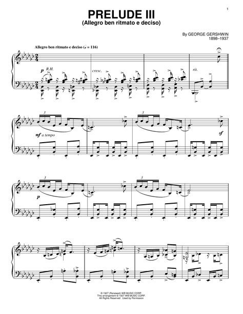 George Gershwin Prelude Iii Allegro Ben Ritmato E Deciso Sheet Music Notes Download