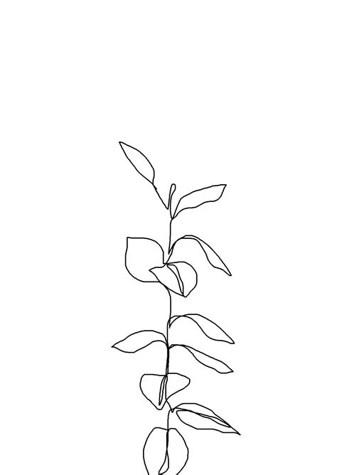 One Line Minimal Artwork Plants And Leaves Minimalist Line Drawing