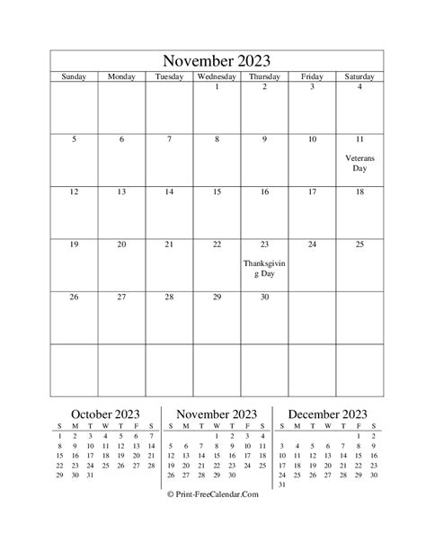 Editable Calendar November 2023 Portrait Layout