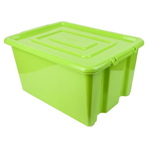 Green Plastic Large 52l Litre Storage Box Tub Container With Lid Toy
