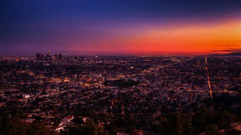 City Urban Sunset Los Angeles Photoshopped Usa Cityscape Sunlight Wallpapers Hd Desktop