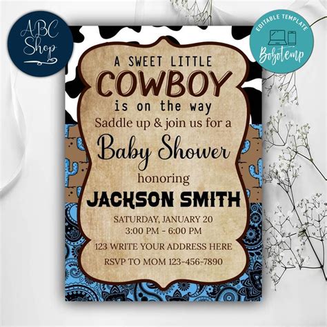 Printable Western Baby Shower Invitation Instant Download