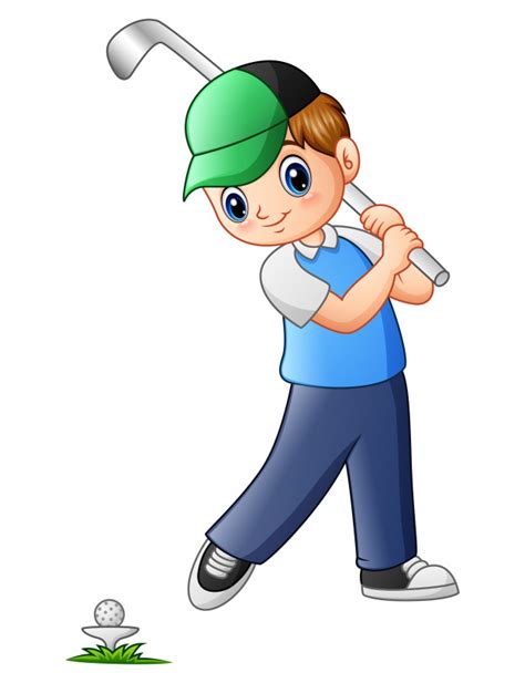 Ilustración De Vector De Niño De Dibujos Animados Jugando Al Golf Vector Premium