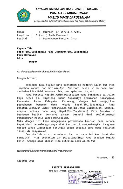 Contoh Surat Edaran Permohonan Bantuan Dana Pembangunan Masjid Contoh