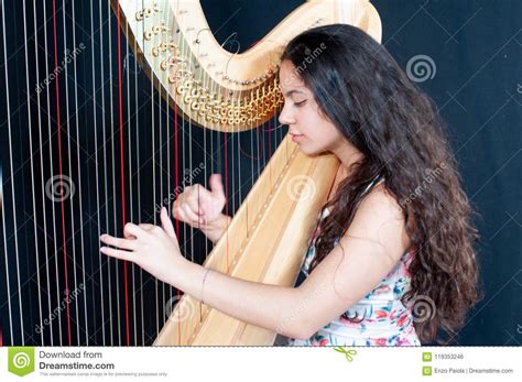 Detail Of A Woman Playing The Harp Stock Photo Image Of Caucasian