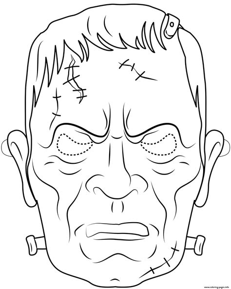 Color illustration of frankenstein head. Frankenstein Mask Outline Halloween Coloring Pages Printable