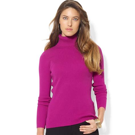 Lauren by Ralph Lauren Long Sleeve Ribbed Turtleneck in Purple - Lyst