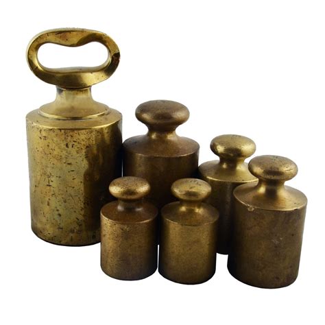 Set Of Six Victorian Brass Weights Antique Metal Antique Collection
