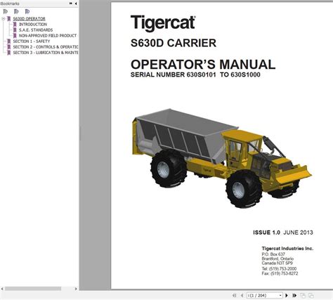 Tigercat Carrier S630D 630S0101 630S1000 Operator Manual Auto