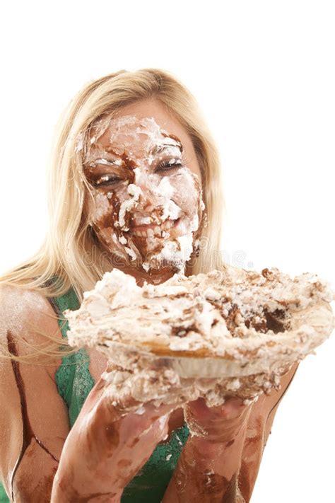 Woman With Pie And Messy Face Stock Image Image Of Face Messy 32851237
