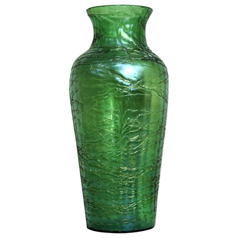 Loetz Large Green Iridescent Threaded Art Glass Vase At 1stdibs