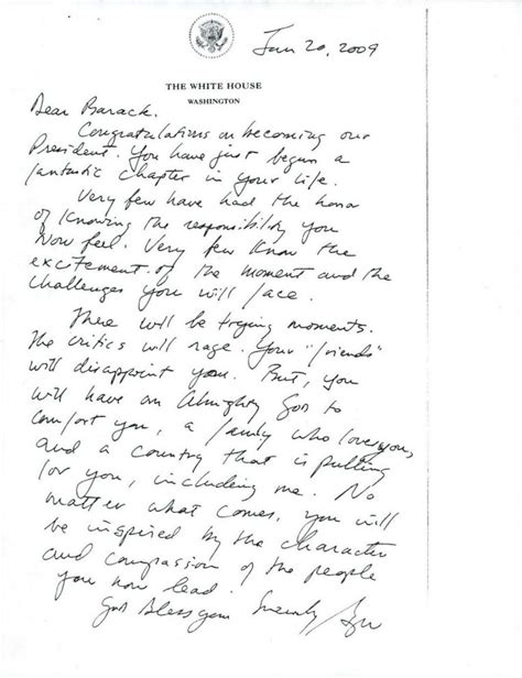 First On Abc George W Bushs Inauguration Day Letter To Barack Obama