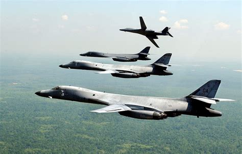 Four Us Air Force Rockwell B 1b Lancer From The 128th Bomb Squadron