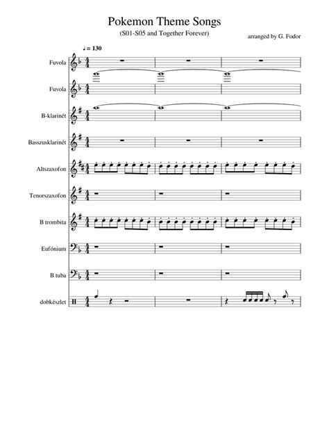 Pokemon Theme Songs Sheet Music For Flute Clarinet Alto Saxophone