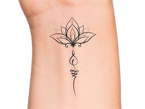 Lotus Unalome Temporary Tattoo Small Lotus Tattoo Floral Etsy In