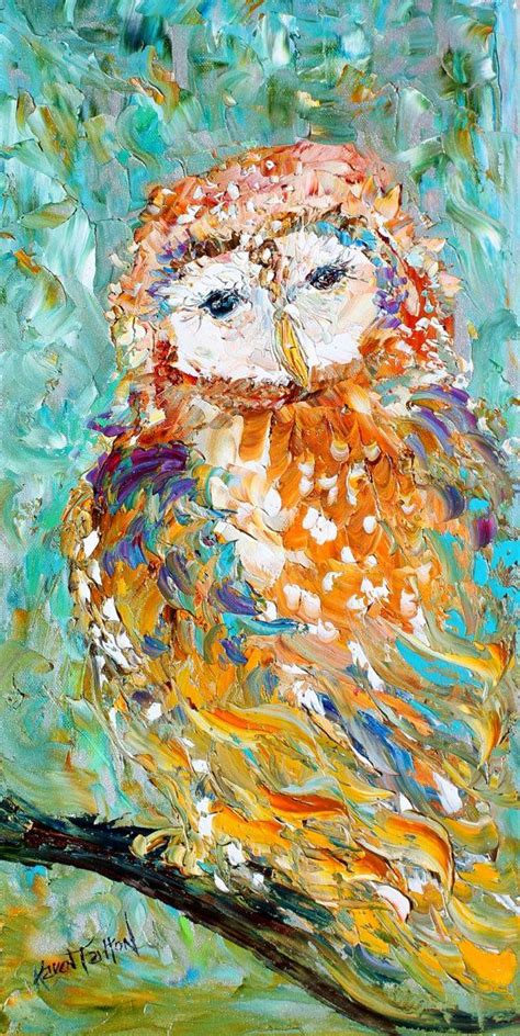 Original Oil Owl Palette Knife Painting By Karensfineart Birds Painting