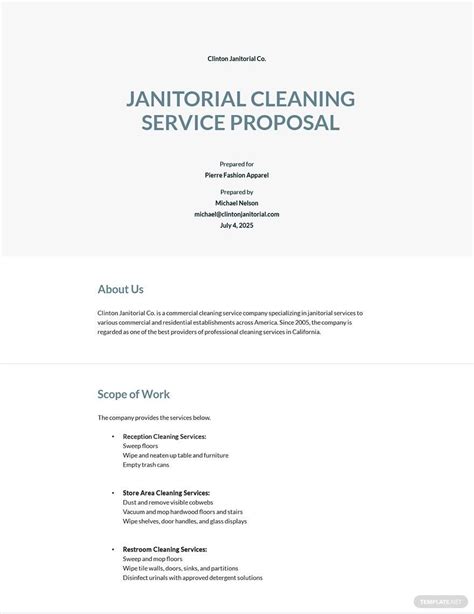 Janitorial Cleaning Services Proposal Template Google Docs Word Apple Pages Template Net