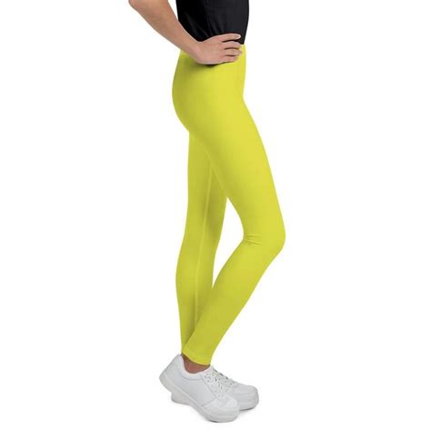 Bright Yellow Youth Leggings Solid Color Best Youth Gym Compression Tights Made In Usaeu